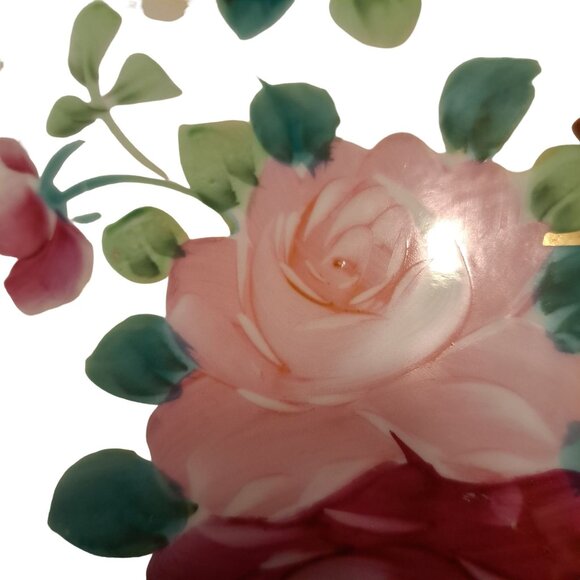 Vintage Hand Painted Porcelain Floral Roses 9.5" Luncheon Salad Dinner Plate - Picture 7 of 12